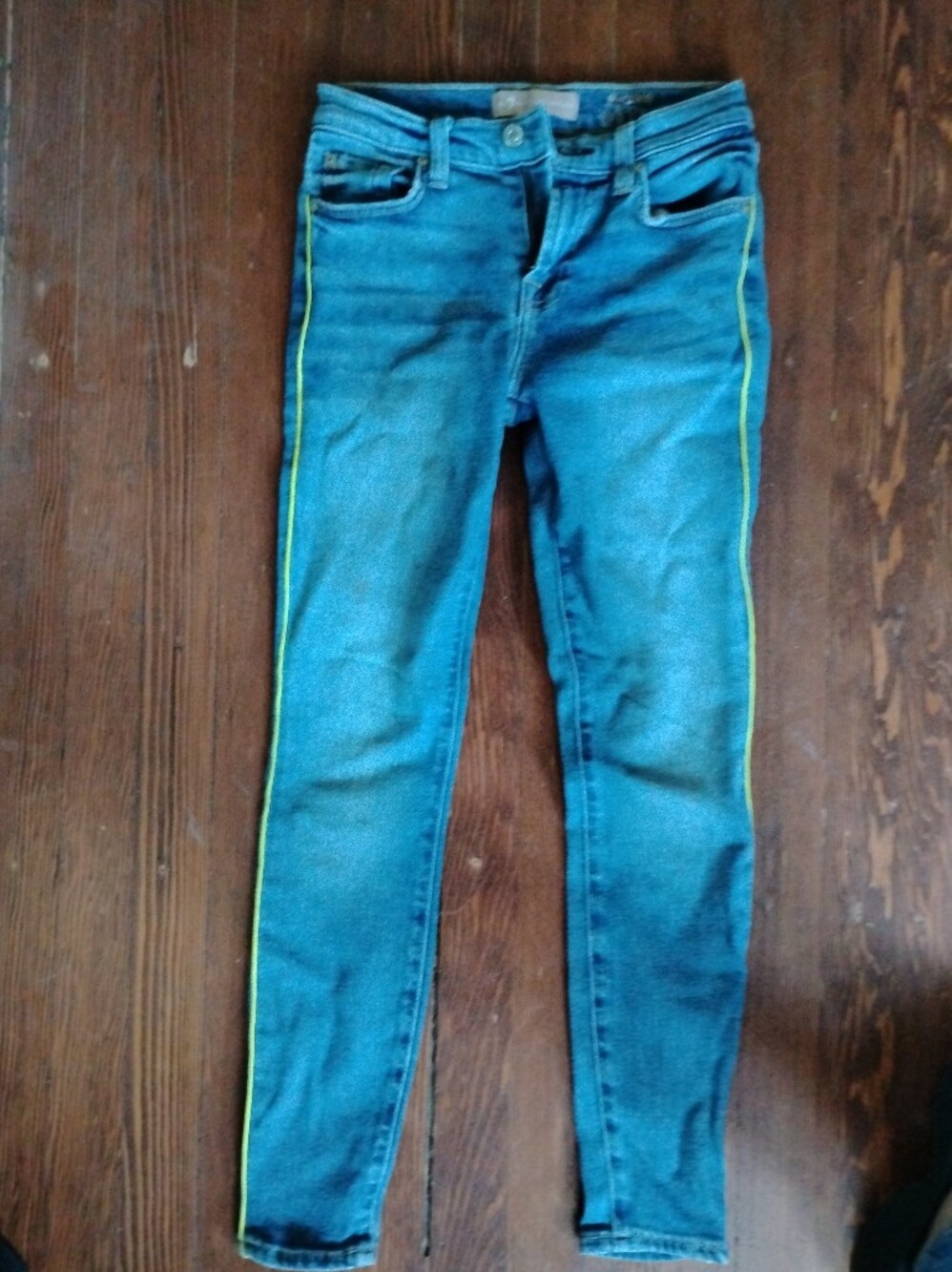 Blue Women's Jeans with Yellow Piping